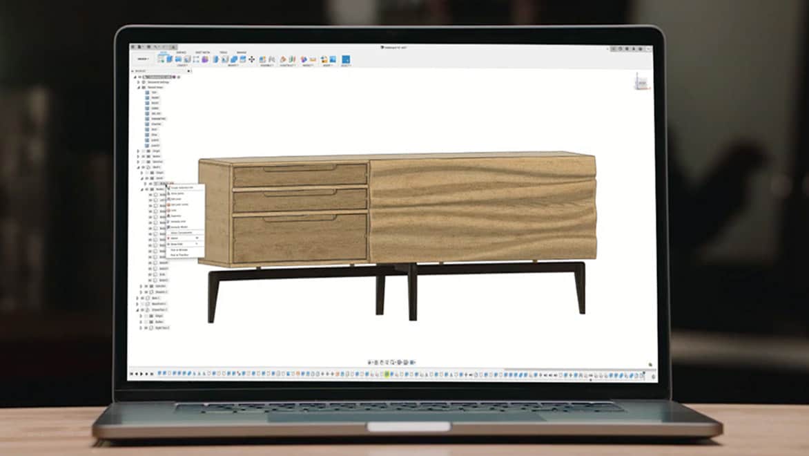 3D design of dresser on laptop