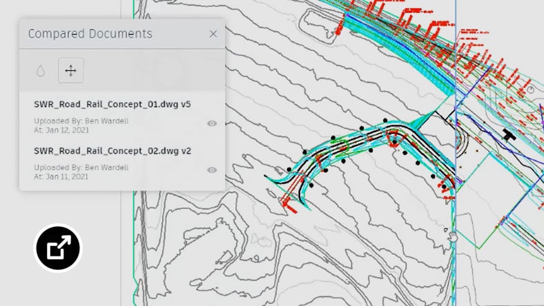 Drawing of a drainage pipe that integrates GIS data from ArcGIS with Civil 3D design data