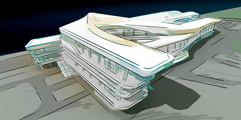 Illustration of Tianjin International Cruise Terminal Building.