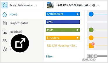 Design Collaboration UI showing a one-month view of packages exchanged on the project timeline