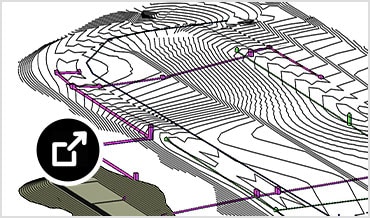 Conceptual drawing of silo corridor gravity system in Civil 3D user interface