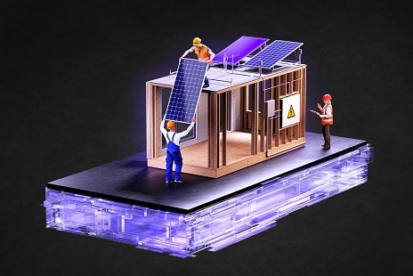 An illustration of 3 workers installing solar panels.