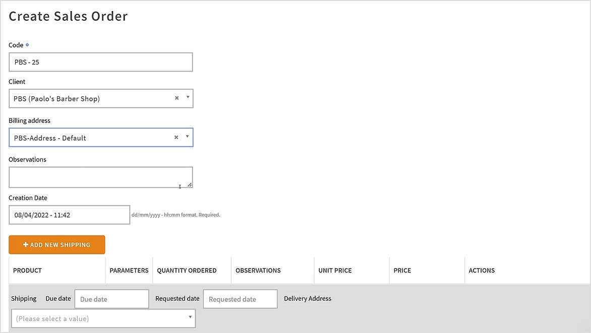 Prodsmart order to shipping user interface 