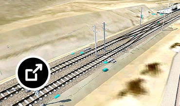 Model of light-rail transit concept with rail section and station shown in InfraWorks user interface